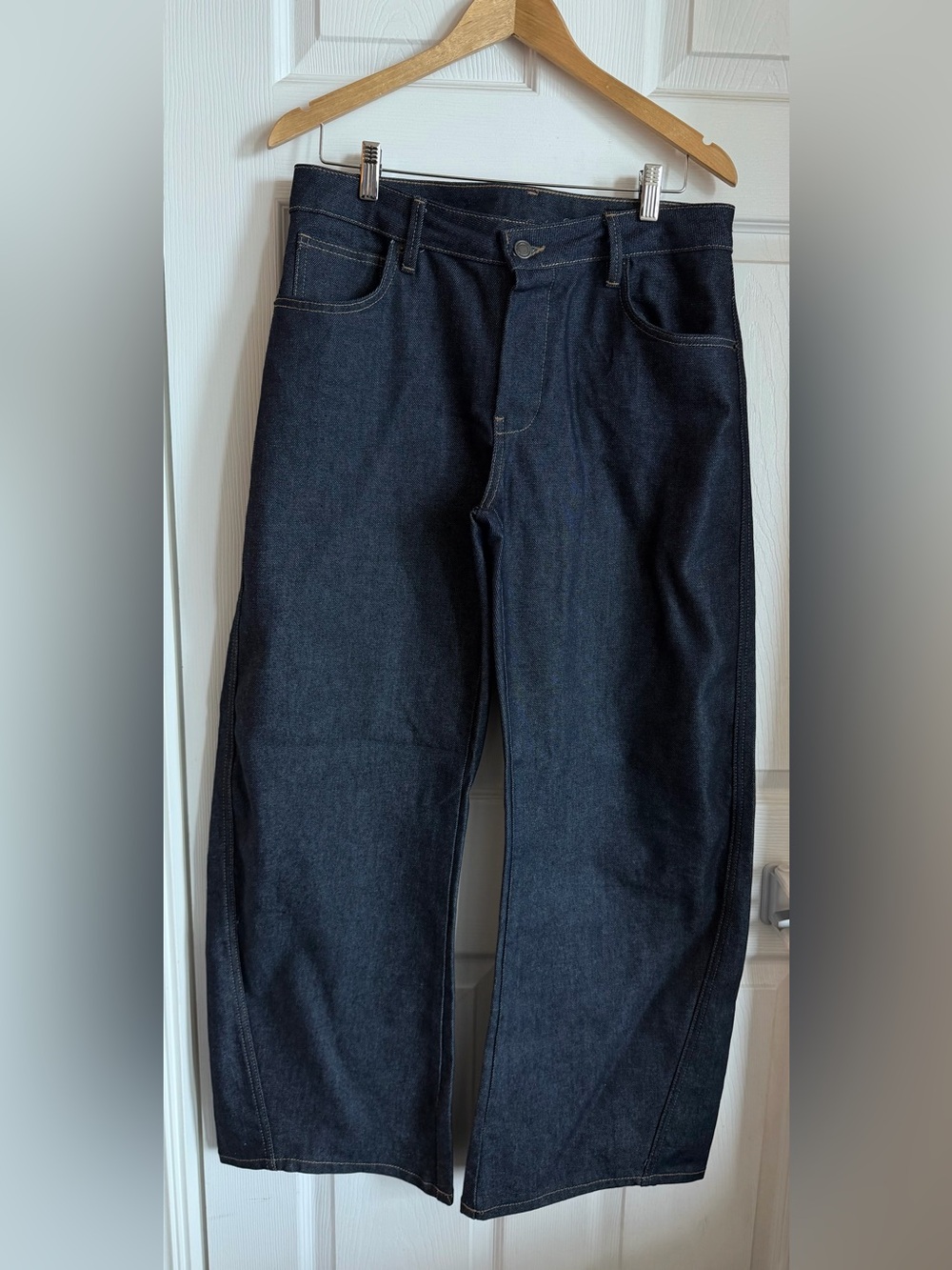 Zara ZW Barrel Low Rise Jeans Indigo Contrast Stitch Size 8 / 40